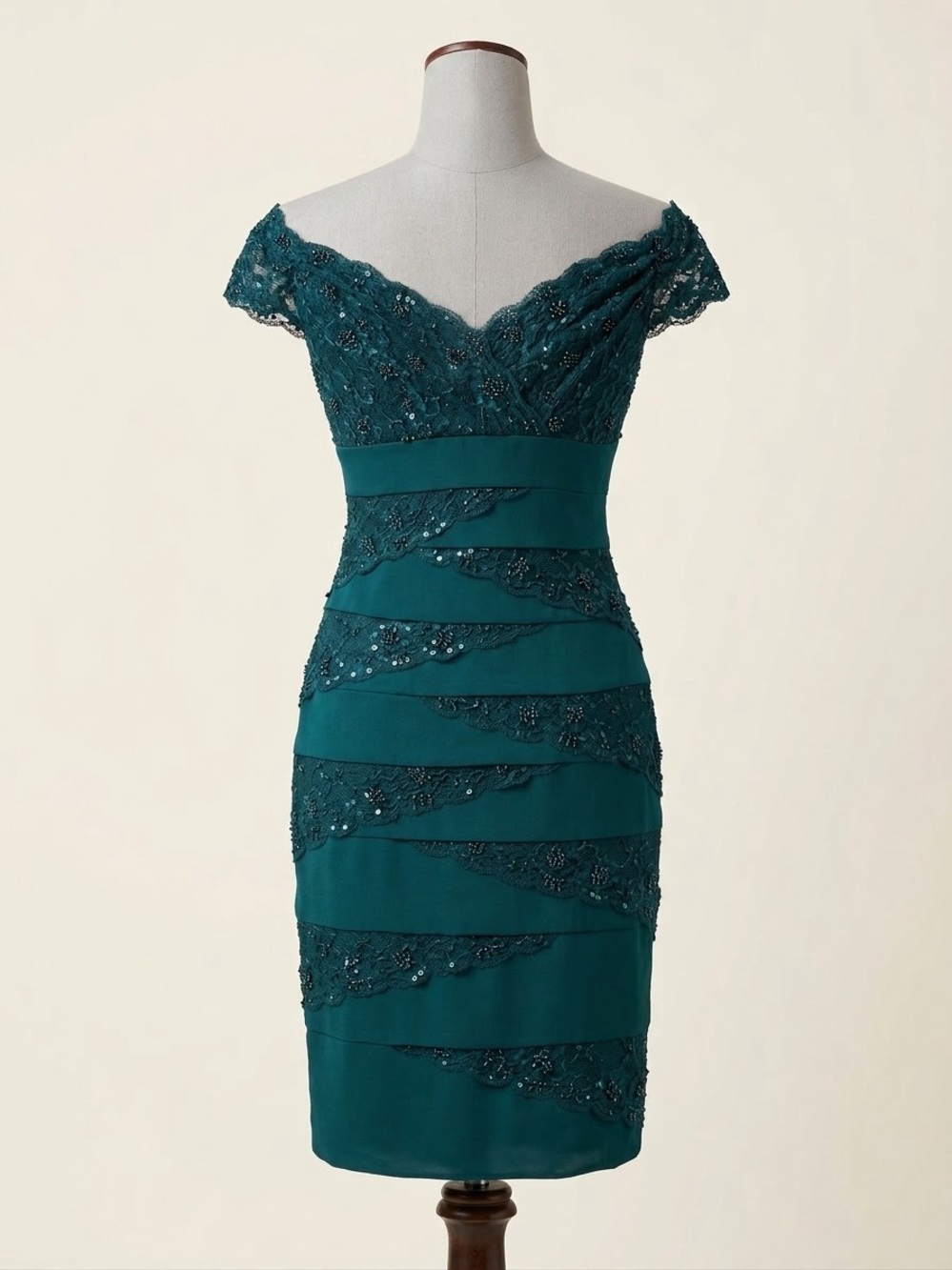 le chateau Teal One-Shoulder Lace Sheath Dress